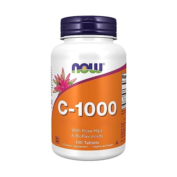 Now Foods, C-1000, Vitamine C, 1000mg, Acide L-Ascorbique, avec Églantier, 100 Comprimés végétaliens, Testé en Laboratoire, S