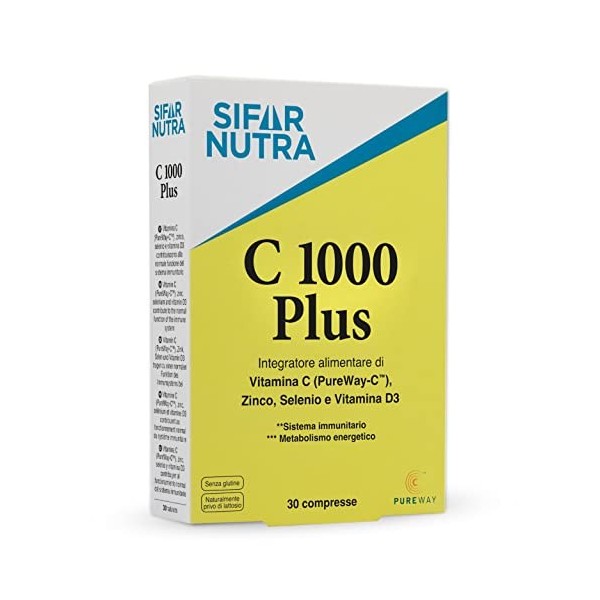 Sifar Nutra C 1000 Plus | vitamine C PureWay-C , D3, zinc et sélénium |bioflavonoïdes d’agrumes |antioxydant | complément sy