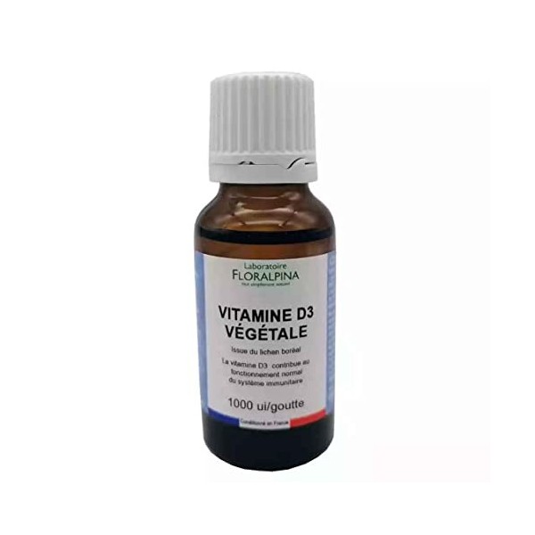 Laboratoire Floralpina - Vitamine D3 Végétale Liquide 20 ml - 1000UI par goutte - origine végétale: lichen boréal