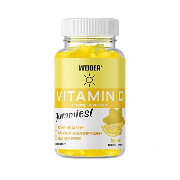 Weider Vitamin D Gummies – Vitamine D3 pour le système immunitaire et pour labsorption du calcium – sans gluten et sans sucr