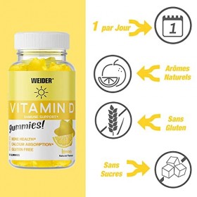Weider Vitamin D Gummies – Vitamine D3 pour le système immunitaire et pour labsorption du calcium – sans gluten et sans sucr