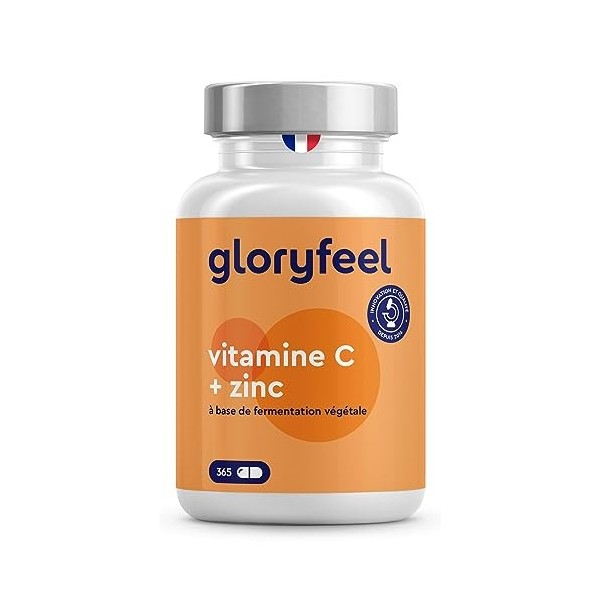 Gloryfeel Vitamine C + Zinc, 365 Capsules, Vitamin C Pur, Soutient le Système Immunitaire, Combat la Fatigue et Contribue à L