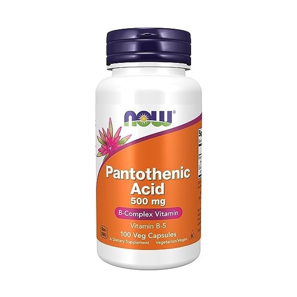 Now Foods, Pantothenic Acid Acide Pantothénique , 500 mg, 100 Gélules végétaliennes, Testé en Laboratoire, Vitamine B5, Fo