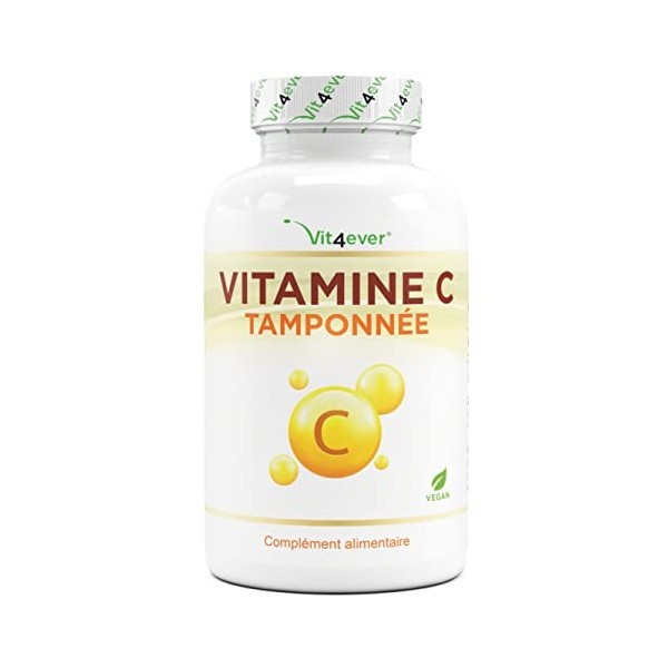 Vitamine C tamponnée - 365 gélules - hautement dosée avec 1000mg de vitamine C par dose journalière - issue de la fermentatio