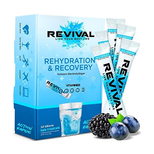 Revival Hydratation Rapide Boisson Électrolyte - Poudre Pour Réhydratante, Supplément Haute Teneur en Vitamine C, Comprimés H