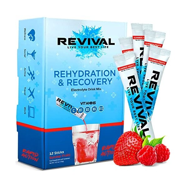 Revival Hydratation Rapide Boisson Électrolyte - Poudre Pour Réhydratante, Supplément Haute Teneur en Vitamine C, Comprimés H