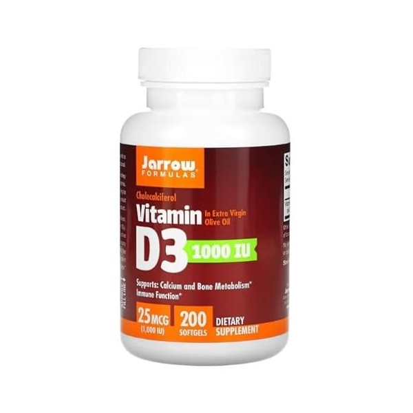 Jarrow Vitamin D3 1000 IU - 200 softgels - Renforcement des Os & Immunité - Complément Alimentaire Essentiel