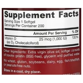 Jarrow Vitamin D3 1000 IU - 200 softgels - Renforcement des Os & Immunité - Complément Alimentaire Essentiel