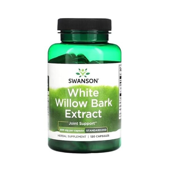 Swanson Extrait dÉcorce de Saule Blanc 500mg - 120 capsules | Analgésique Naturel & Anti-Inflammatoire, Soutien des Douleurs