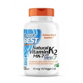 Doctors Best, Vitamine K2 Naturelle, MK-7 avec MenaQ-7, 45mcg, 60 Capsules végétaliennes, Testé en Laboratoire, Sans Gluten,