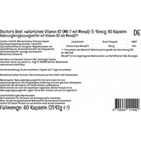 Doctors Best, Vitamine K2 Naturelle, MK-7 avec MenaQ-7, 45mcg, 60 Capsules végétaliennes, Testé en Laboratoire, Sans Gluten,