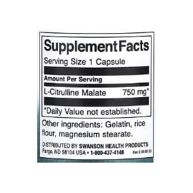 Swanson Complexe L-Citrulline Malate 750mg - 60 Capsules | Supplément pour lEndurance Musculaire et la Performance