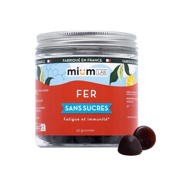 mium LAB - Complément Alimentaire Fer - Fatigue & Immunité - Cure de 21 Jours - Sans sucre - 100% Français - Gummies Goût Fru