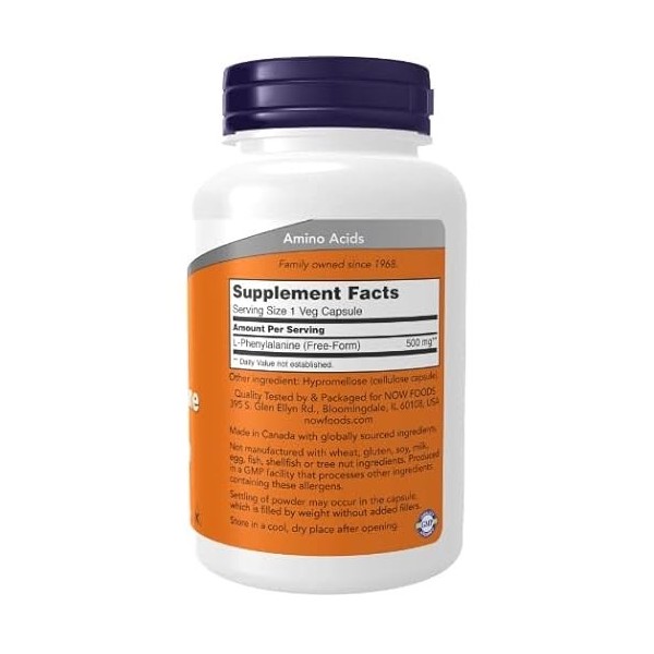 Now Foods, L-Phénylalanine, 500 mg, 120 capsules végétaliennes, acides aminés