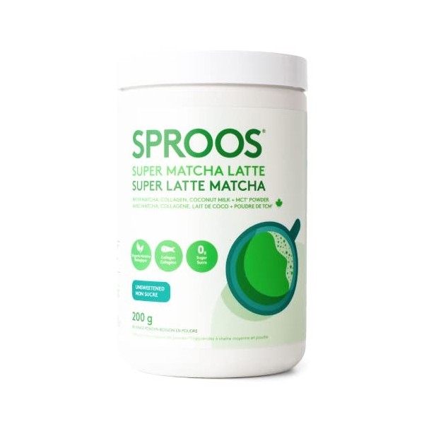 SPROOS - Super Matcha Latte - Collagène à Boire - Matcha, Lait de Coco, Poudre TCM - Antioxydant - Améliore Peau, Cheveux et 