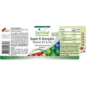 Fairvital | Complexe Super K - Vitamine K1 & K2-90 gélules - Phytoménadione vitamine K1 , Ménaquinone MK-4 et Ménaquinone MK