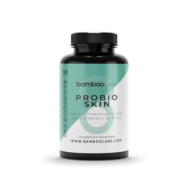 Bamboo Labs - Biotine + Zinc + Multivitamines + Probiotiques, 120 Gélules Vegan, Stimulent le Microbiote de la Peau, Favorise