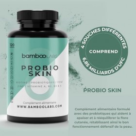 Bamboo Labs - Biotine + Zinc + Multivitamines + Probiotiques, 120&nbsp;Gélules Vegan, Stimulent le Microbiote de la Peau, Favorise