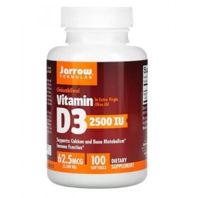 Jarrow Vitamin D3 2500 IU - 100 softgels - Renforcement des Os & Immunité - Complément Alimentaire Essentiel