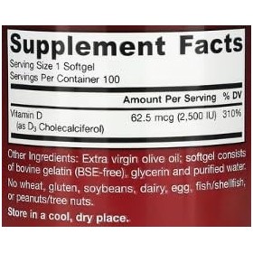 Jarrow Vitamin D3 2500 IU - 100 softgels - Renforcement des Os & Immunité - Complément Alimentaire Essentiel