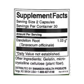 Swanson Racine de Pissenlit 515mg - 60 capsules | Complément alimentaire naturel pour la digestion et la détoxification