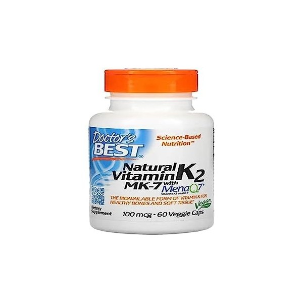 Doctors Best Vitamine naturelle K2 MK7 avec MenaQ7, 100 mcg, 60 vcaps, soutien de la santé osseuse et cardiaque