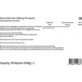 Doctors Best Biotine, 5000mcg, 120 gélules végétaliennes, Testé en laboratoire, Sans gluten, Sans Soja, Végétarien
