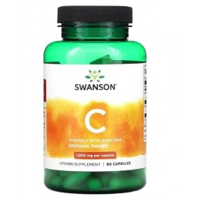 Swanson Vitamine C avec Extrait de Cynorrhodon, 1000mg - 90 comprimés | Soutien Immunitaire et Antioxydant Puissant