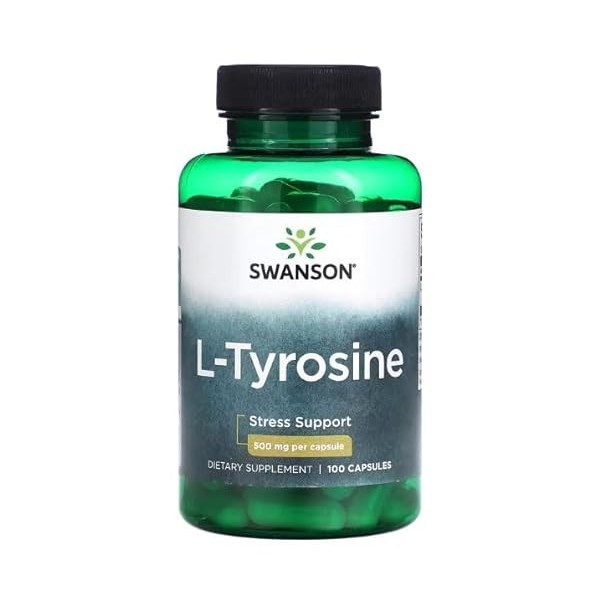 Swanson L-Tyrosine 500mg - 100 caps | Capsules pour Concentration et Humeur, Complément Alimentaire pour Métabolisme et Fonct