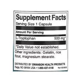 Swanson L-Tryptophan 500mg - 60 caps | Capsules pour Sommeil et Humeur, Complément Naturel pour Détente et Bien-être