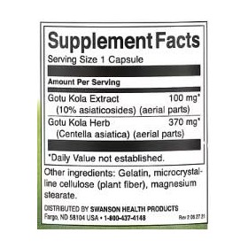 Swanson Extrait de Gotu Kola 100mg - 120 capsules | Complément alimentaire pour la vitalité & bien-être