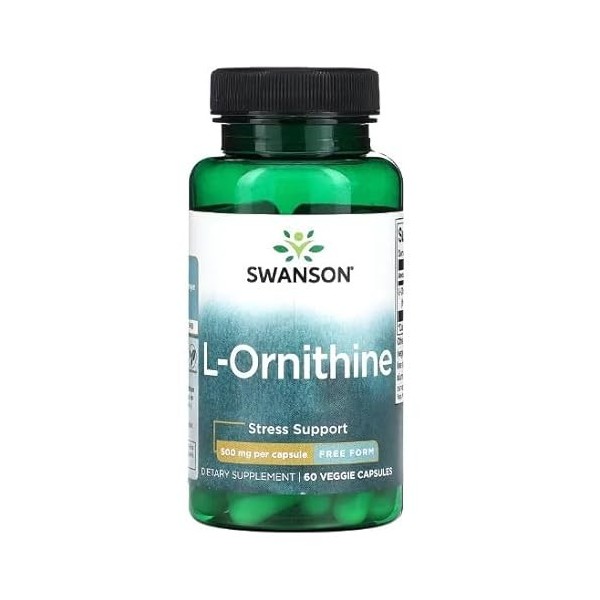 Swanson L-Ornithine 500mg - 60 Vcaps | Supplément pour la Détoxification et la Performance - Formule de Qualité Supérieure