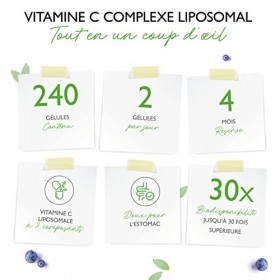 Vitamine C liposomale - 240 gélules végétaliennes - Premium : hautement dosé avec 1000mg de vitamine pure par jour - biodispo