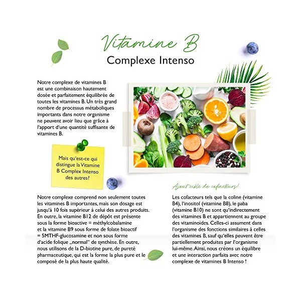 Vitamin B Complex Intenso - 180 capsules 6 mois - Premium : Avec des formes de vitamines B bio-actives + co-facteurs - Dosa