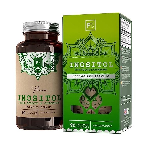 FS Inositol 1000mg Folate 200mg & Chromium 100mg Supplement | 90 Gelules Vegetaliennes Myo Inositol Folate Chrome | Soutien S