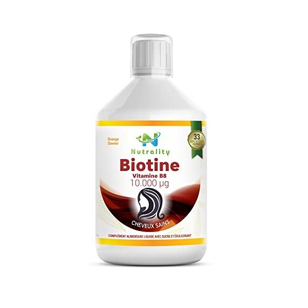 Nutrality Biotine Liquide 10000mcg, 500 Ml, Supplément De Vitamine B7 Extra Fort Pour Les Cheveux, La Peau Et Les Ongles, 3x 