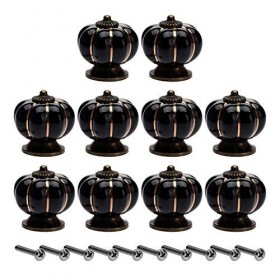 Lot de 10 boutons de porte en céramique pour armoires, commodes, tiroirs, meubles de cuisine vintage - Noir