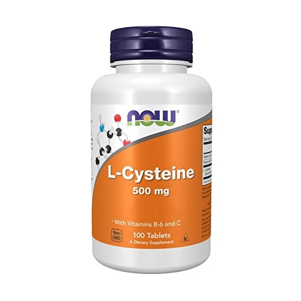 Now Foods, L-Cystéine, 500mg, 100 Comprimés, Acide Aminé, Testé en Laboratoire, Sans Gluten, Sans Soja, Sans OGM