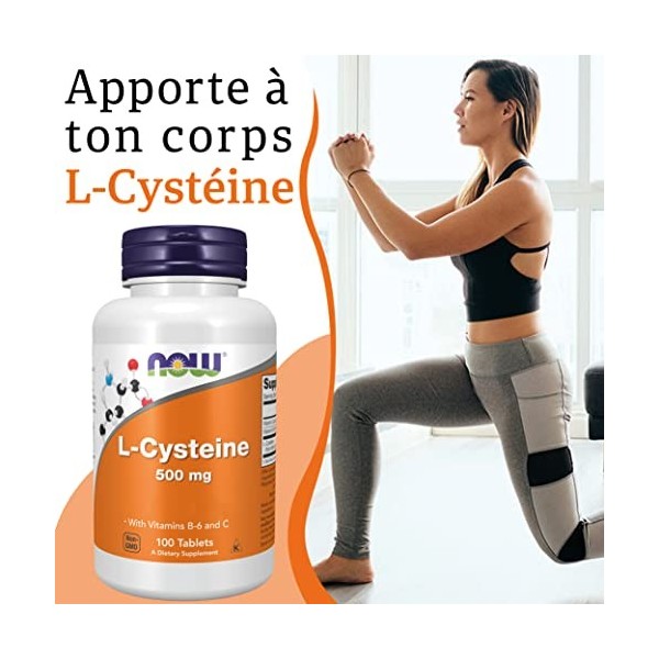 Now Foods, L-Cystéine, 500mg, 100 Comprimés, Acide Aminé, Testé en Laboratoire, Sans Gluten, Sans Soja, Sans OGM