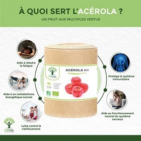 Acerola Bio - Bioptimal - Complément Alimentaire - Extrait dAcérola en Gélule - 17% de Vitamine C Biodisponible - Anti-Fatig