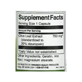Swanson Extrait de Feuille dOlivier 750mg - 60 Capsules | Super Puissant Supplément Naturel pour Soutien Immunitaire et Anti