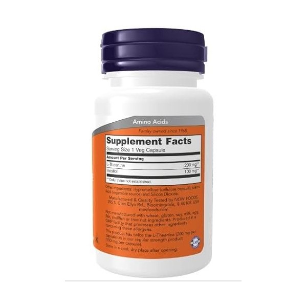 Now Foods, L-Theanine, 200mg, 60 capsules végétaliennes, acide aminé