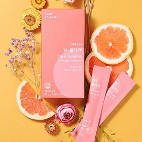 OPSKIN Teen Collagen 14 pièces, gelée de collagène marin hydrolysé, bâtonnets gommeux à saveur de pamplemousse, suppléments d