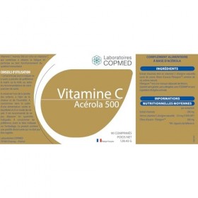 LABORATOIRES COPMED - Vitamine C acérola 500 - Complément Alimentaire - Vitamine C naturelle - Marque Française - 90 comprimé