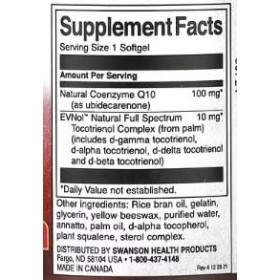 Swanson CoQ10 100mg avec Tocotriénols 10mg - 60 Gélules Molles | Supplément Haute Absorption pour la Santé Cardiaque et Énerg