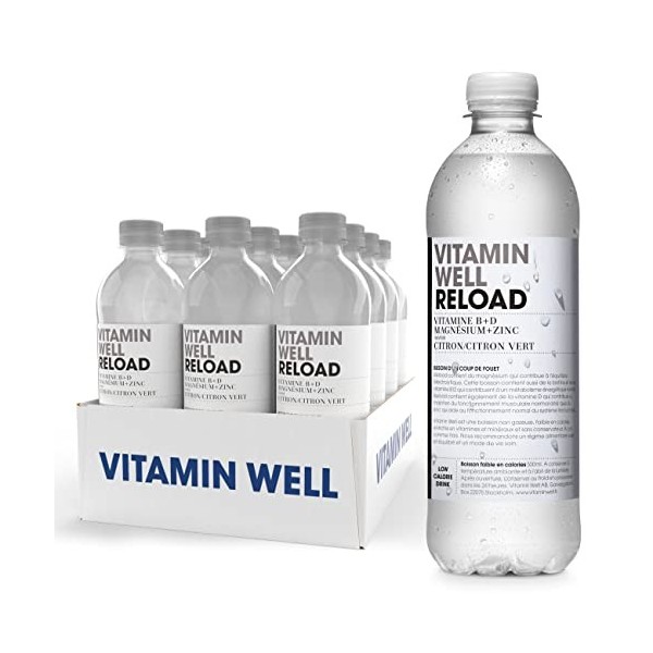 Vitamin Well - Boissons enrichies en vitamines et en minéraux goût kiwi, citron, 12x500ml Refresh 