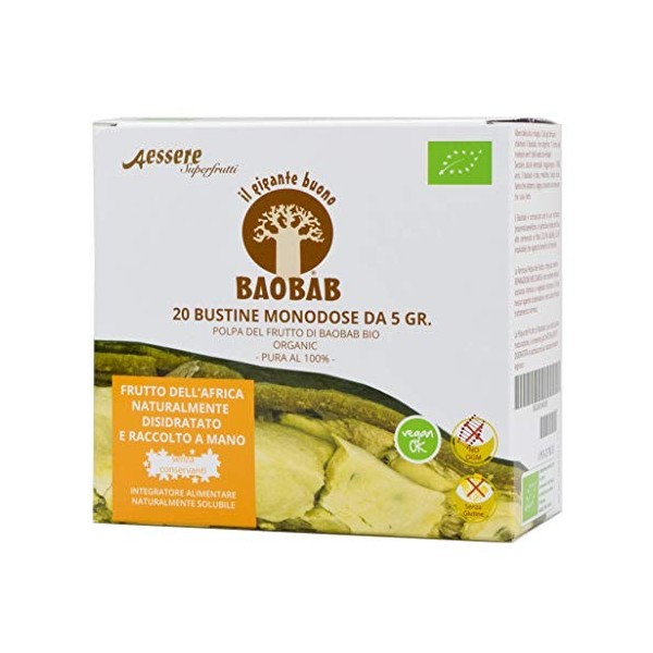 Superfrutti Aessere - Baobab Le Géant Bonne Pulpe du Fruit de Baobab Bio - 20 sachets solubles