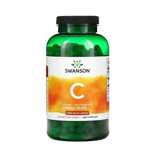 Swanson Vitamine C avec Extrait de Cynorrhodon, 1000mg - 250 comprimés | Soutien Immunitaire et Antioxydant Puissant