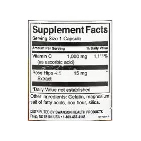 Swanson Vitamine C avec Extrait de Cynorrhodon, 1000mg - 250 comprimés | Soutien Immunitaire et Antioxydant Puissant