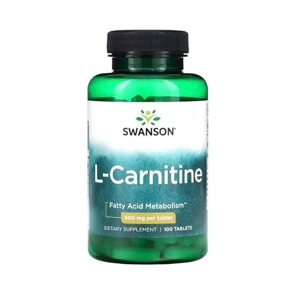 Swanson L-Carnitine 500mg - 100 tabs | Comprimés Energie et Brûleur de Graisse, Complément Naturel pour Métabolisme et Perfor